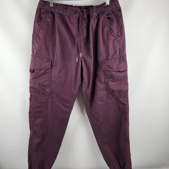 Urban Pipeline Pants Mens Large Burgundy Cargo Joggers Elastic Waist 34x30 - Picture 1 of 8